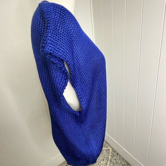 Vintage Collage Women’s Medium Blue Oversized Knit Vest Jacket - Picture 5 of 10